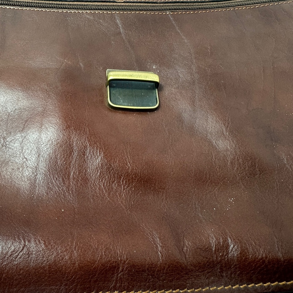 Vintage Old Angler Firenze Italian Leather Briefcase Messenger Bag Brown Laptop - Picture 9 of 13